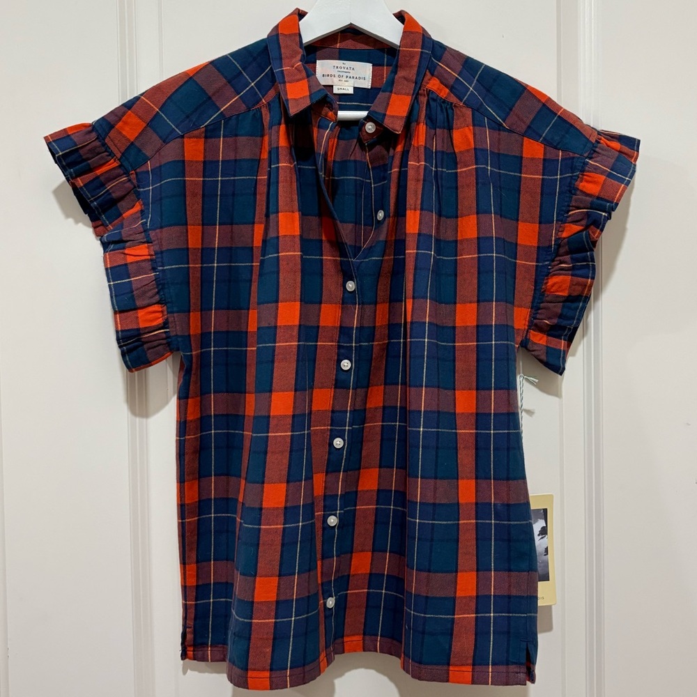 Trovata Birds of Paradise Marianne Estate Plaid flannel Button Down Top S NWT - Picture 3 of 7
